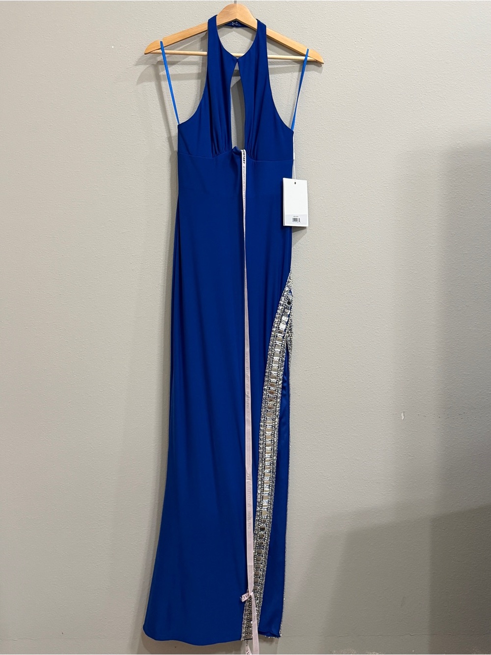Mac Duggal Long Formal Halter Column Gown Embellished High Slit - Picture 15 of 15